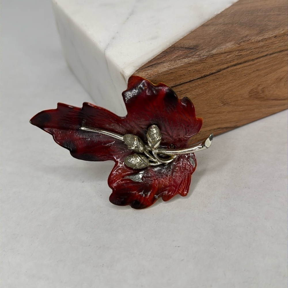 Vintage 1960s Red Leaf Brooch lot B39